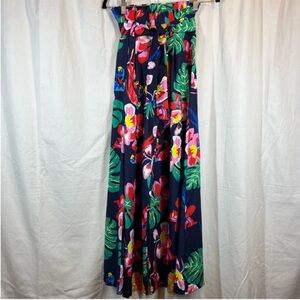 Boutique floral Tropical bird print waist tie wide leg high rise pants